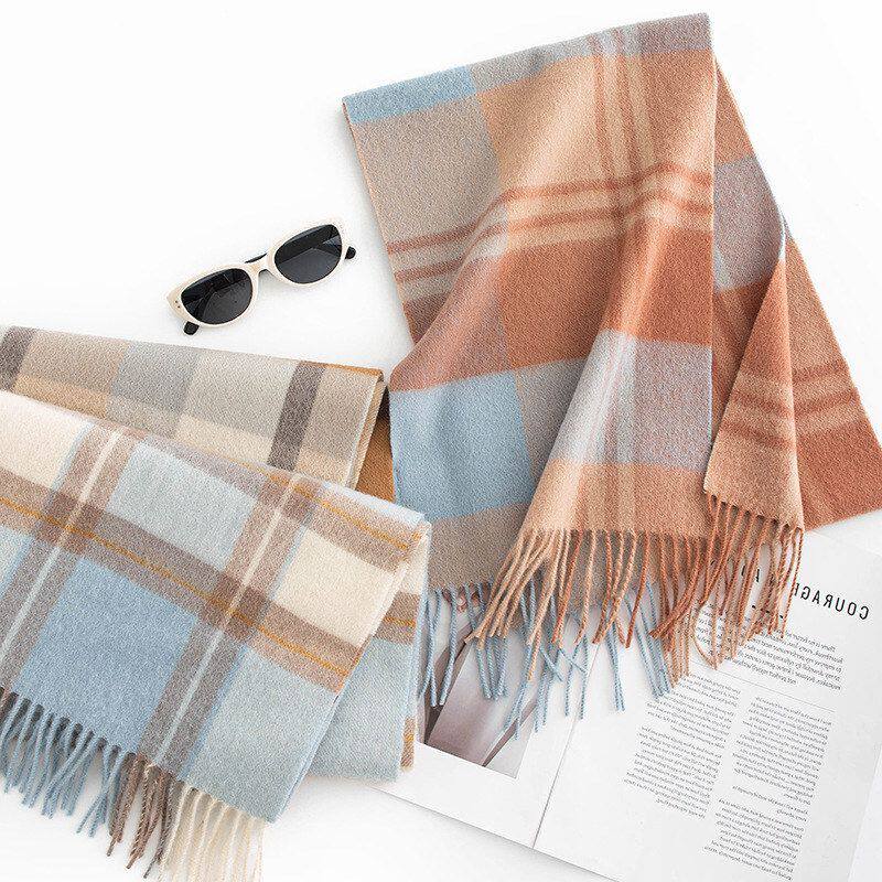 新年款羊毛围巾女冬季2025新款格纹披肩围脖秋冬男士格子羊绒手感