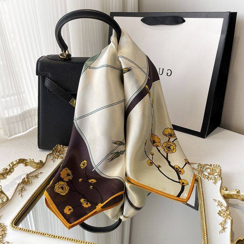 桑蚕丝丝巾春夏季薄款小围巾丝绸素绉缎真丝小方巾女时尚印花方巾