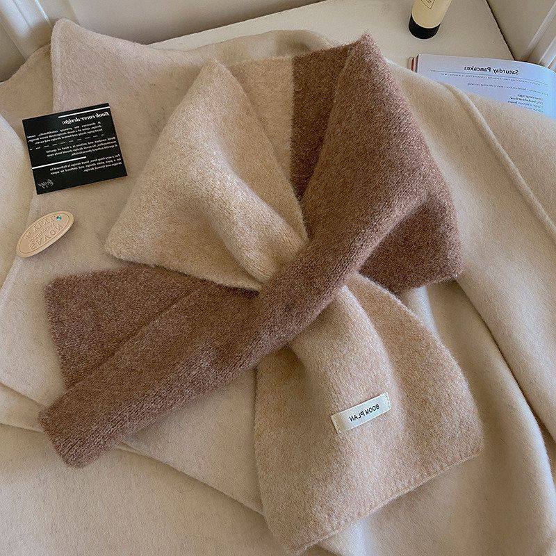 交叉插口针织围巾女冬季韩版百搭保暖日系学生情侣冬天护颈围脖