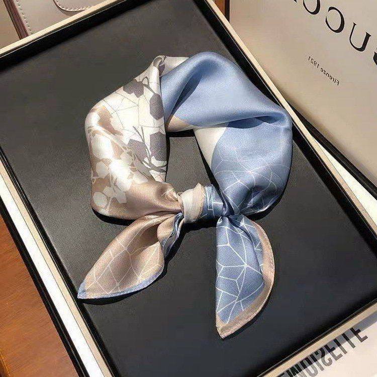 春季韩国小领巾百搭装饰几何拼接真丝围巾女发带新款桑蚕丝丝巾