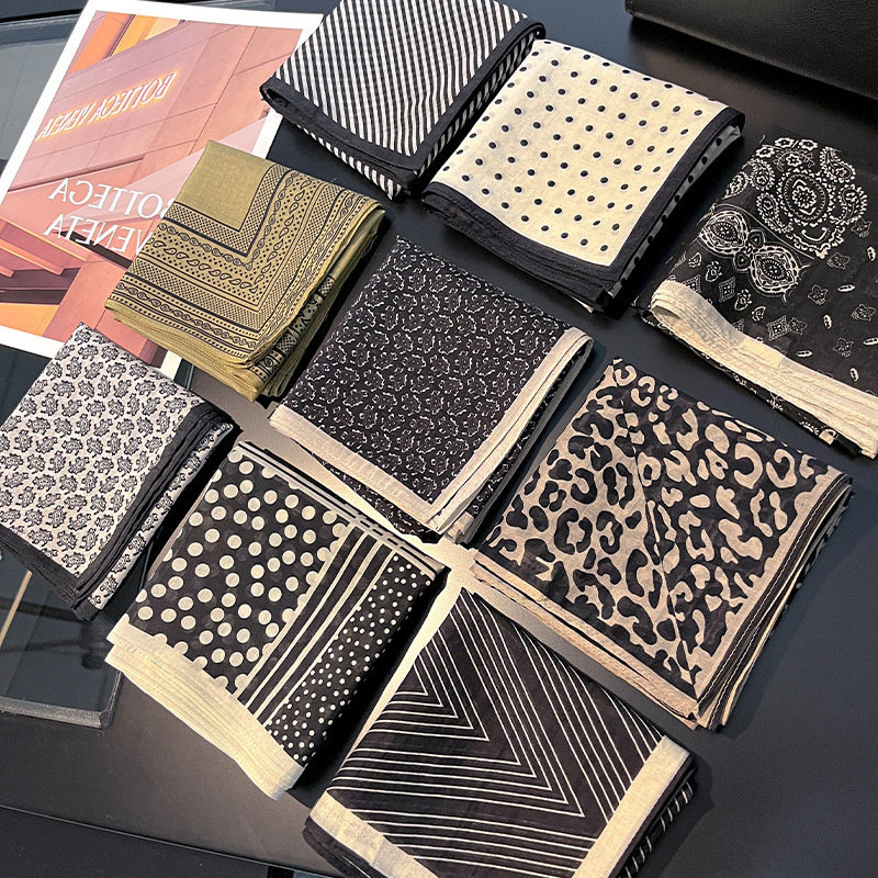 丝绵！【艺术流浪】中古黑白桑蚕丝有机棉围巾丝巾女士百搭小方巾