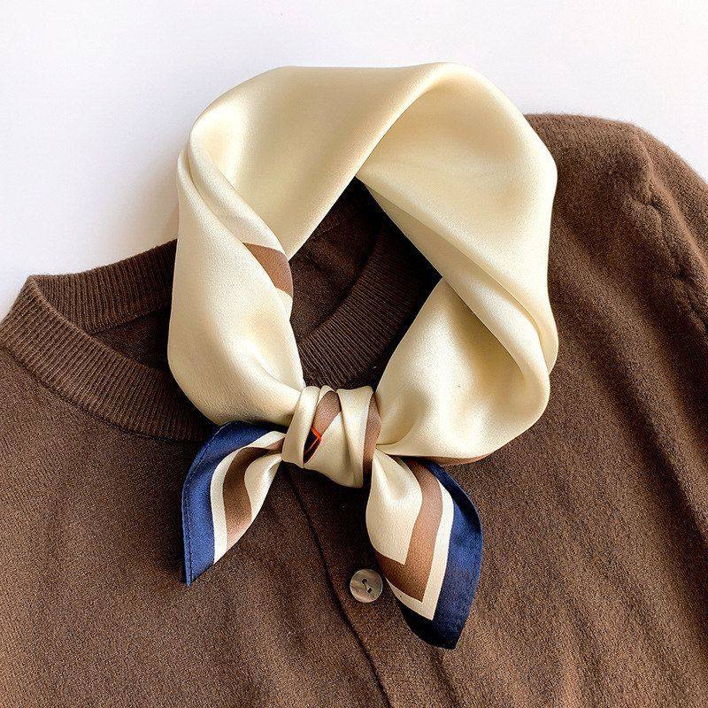 杭州丝绸围巾真丝小方巾女春秋季韩版边框53cm桑蚕丝巾装饰领巾