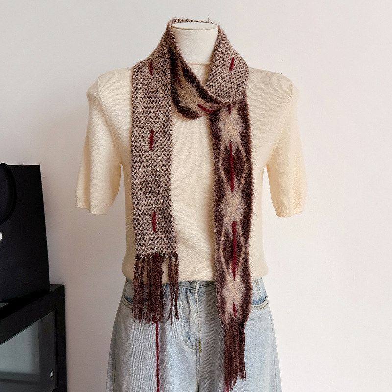 新款秋冬防寒保暖围脖针织长条围巾搭配装饰女士时尚高级感围巾