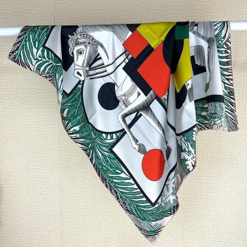 【优雅骑士】几何图形斜纹绸真丝大方巾女士桑蚕丝丝巾小披肩头巾