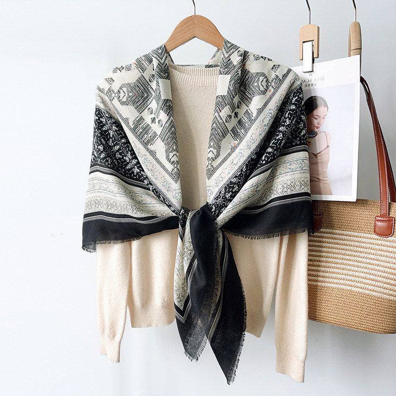棉麻大方巾女款夏季毛边丝巾韩版百搭围巾夏季防晒空调房披肩薄款