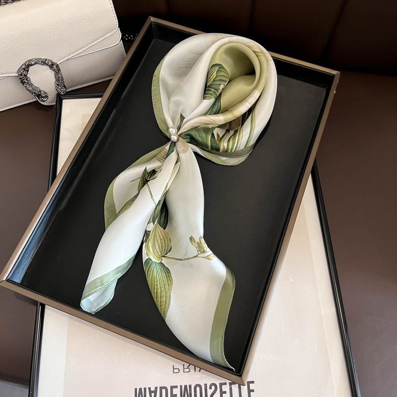 植物花卉53cm真丝桑蚕丝小方巾