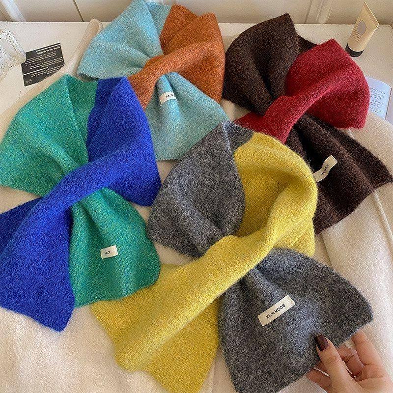 交叉插口针织围巾女冬季韩版百搭保暖日系学生情侣冬天护颈围脖