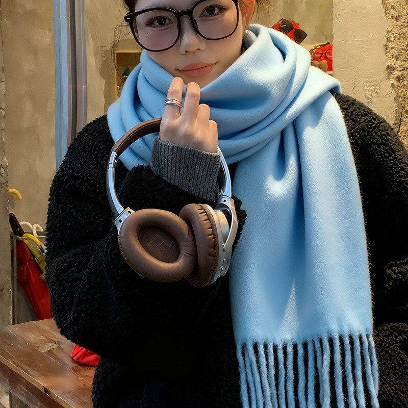 冰岛蓝羊毛围巾2025秋冬纯色百搭男女士羊绒手感围巾加厚保暖围脖