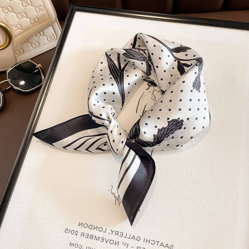 欧美时尚通勤波点拼接真丝丝巾文艺树叶花纹防晒沙滩巾空调披肩女