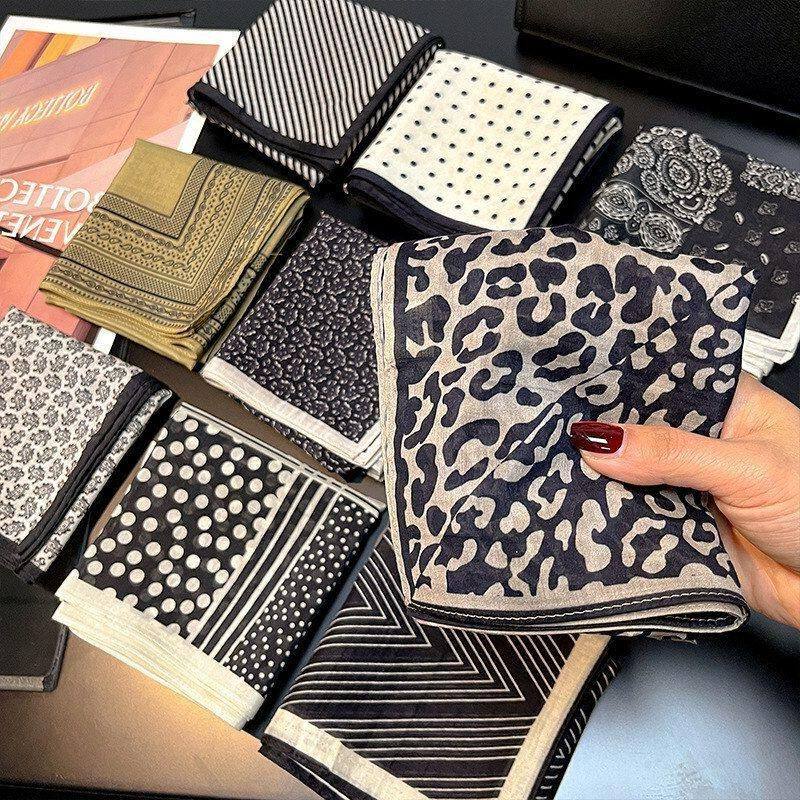 丝绵！【艺术流浪】中古黑白桑蚕丝有机棉围巾丝巾女士百搭小方巾