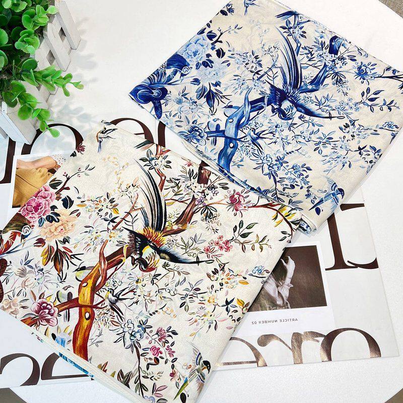 鸟语花香【冬日花园】桑蚕丝素绉缎真丝丝巾女士大方巾90小披肩