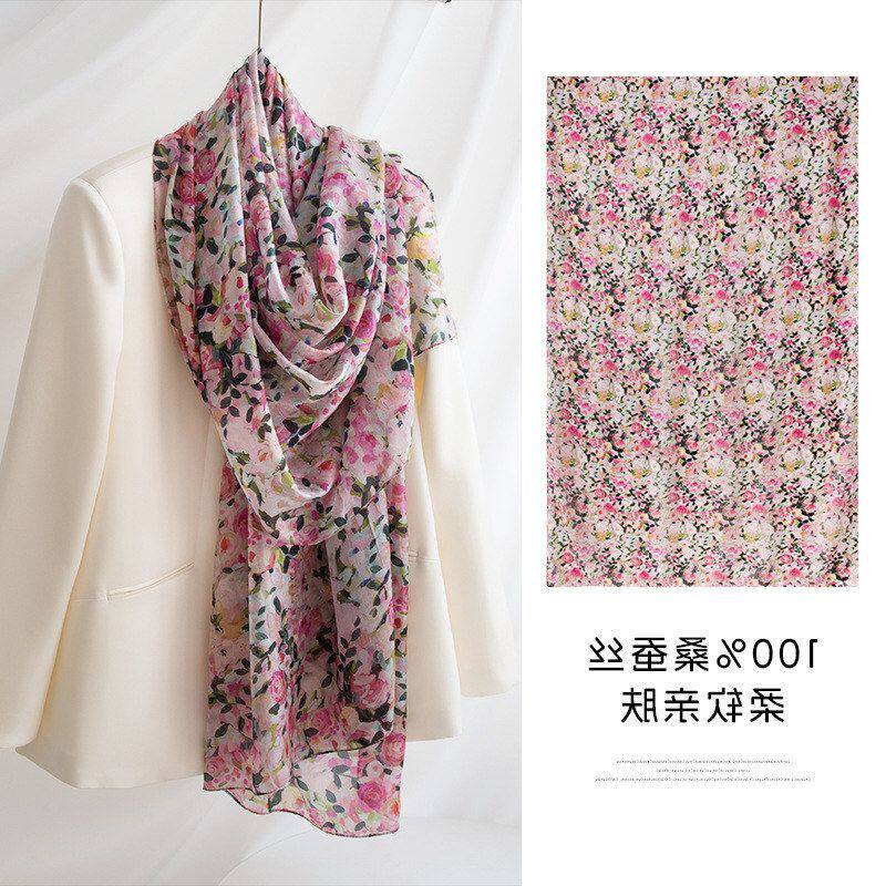 韩系氛围巾高级感长巾薄款田园小碎花中长款真丝丝巾户外防晒披肩
