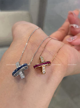 QIANYI仟意珠宝【轻奢系列】交叉镶嵌彩钻白富美千金经典气质项链