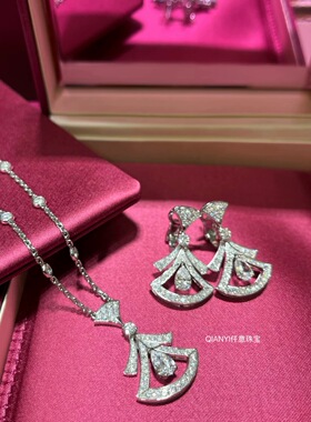 QIANYI【刘亦菲同款】s925银镀18k金进口5A级高碳钻扇形顶版项链