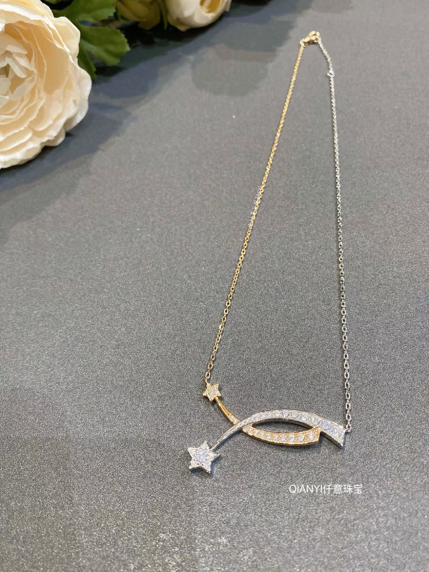 QIANYI仟意珠宝【流星系列】千金感名媛风气质双色不对称彗星项链