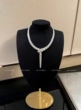 QIANYI【高级定制灵蛇系列】V金镶嵌高碳钻蛇形晚宴生日贵气项链