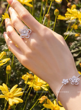 QIANYI仟意珠宝【富贵花系列】镀18k金贵气千金双花满钻奢华手镯