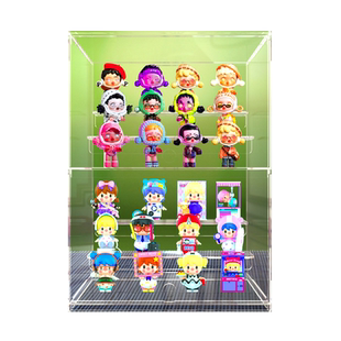 适用泡泡玛特全透明展示盒盲盒收纳柜密林古堡手办亚克力阶梯防尘
