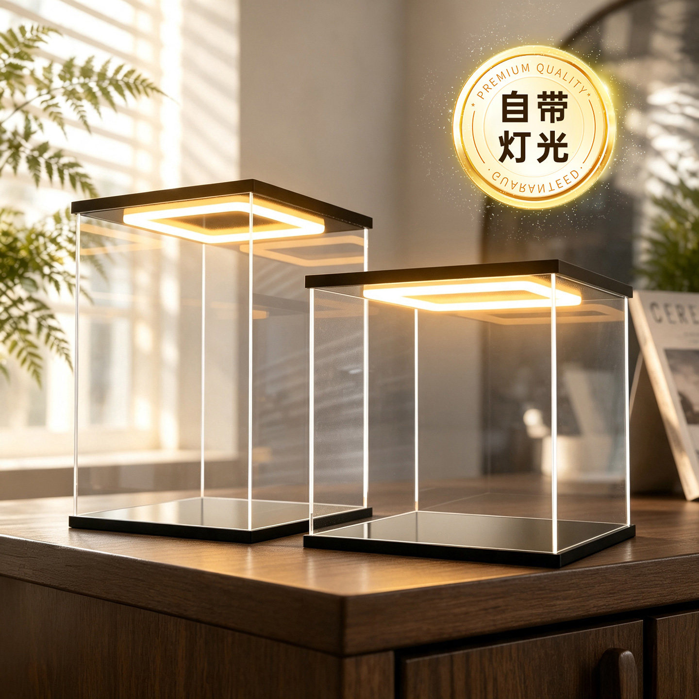 亚克力展示盒手办展示架家用防尘透明盒展示盒高达模型灯光收纳盒