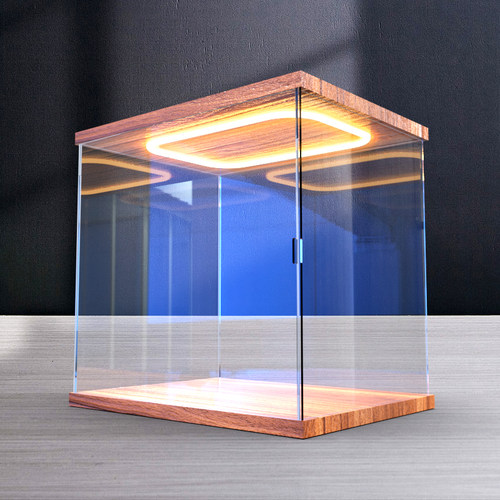 手办展示盒带灯透明盒子泡泡玛特高达模型阶梯亚克力板防尘罩定制