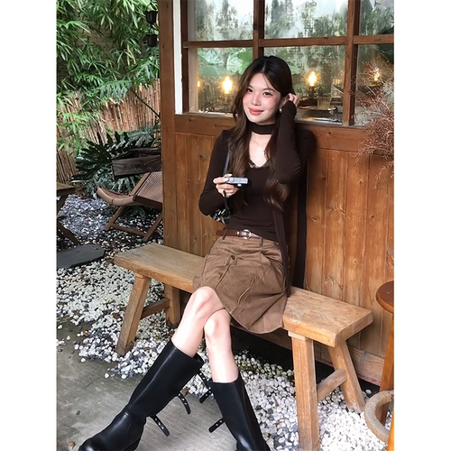 秋季V领针织高腰显瘦两件套女