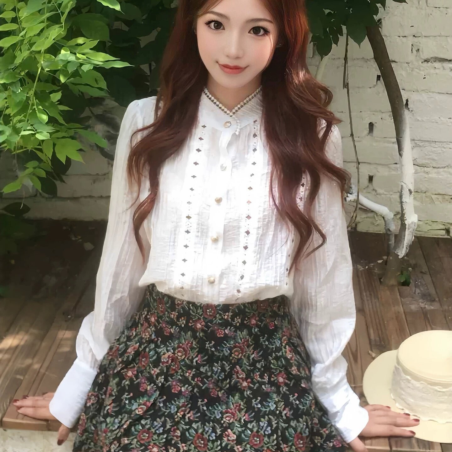 小个子法式泡泡袖碎花两件套装