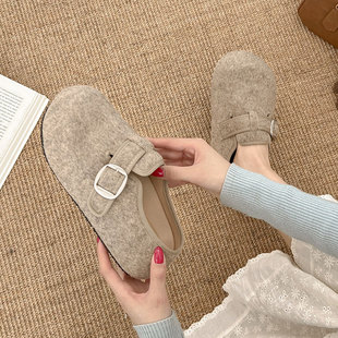 复古厚底包头拖鞋 网红一脚蹬增高毛呢勃肯鞋 女外穿2025年春夏新款