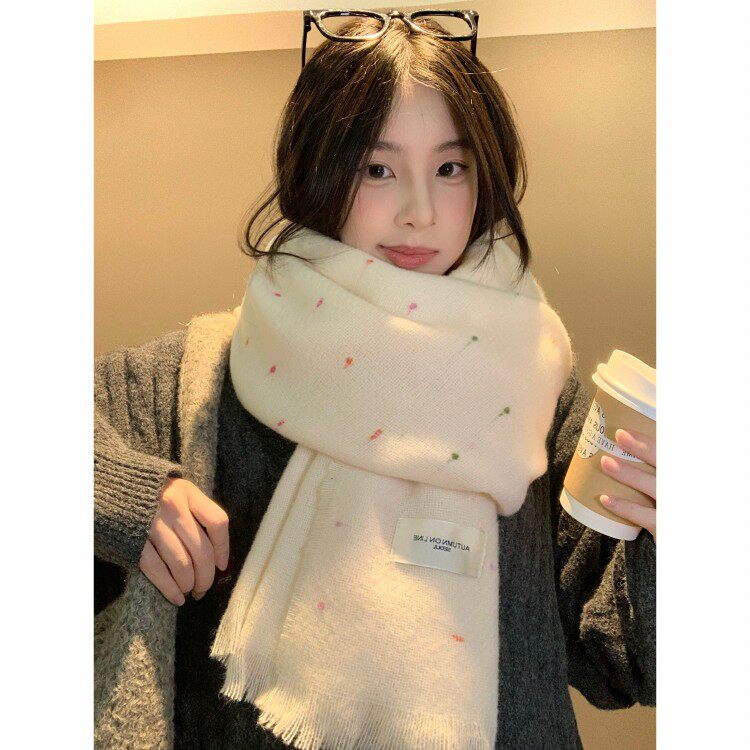 彩虹糖豆围巾女秋冬季2025年新款韩版百搭氛围感学生加厚保暖围脖