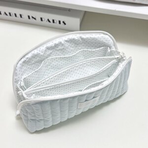 简约纯色软绵绵海盐蓝波点贝壳笔袋学生高颜值大容量文具收纳袋