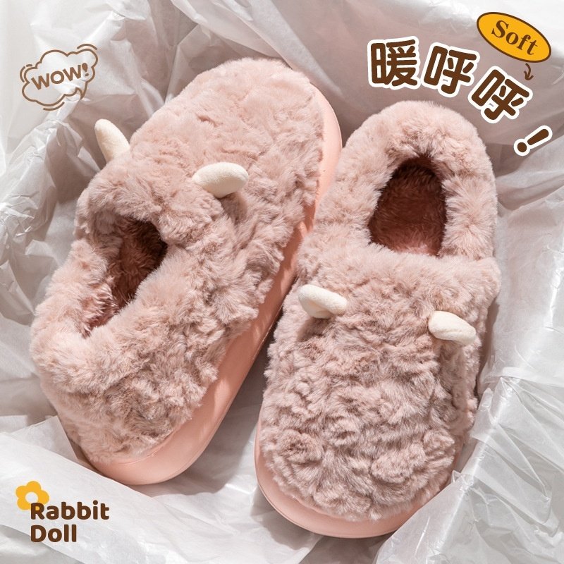 毛绒拖鞋女款冬季2025新款加绒加厚室内家居包跟保暖可外穿棉鞋