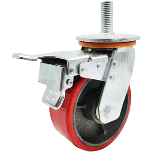 M16M20重型丝杆万向轮可定制铁芯聚氨酯包胶加长螺纹机械刹车脚轮