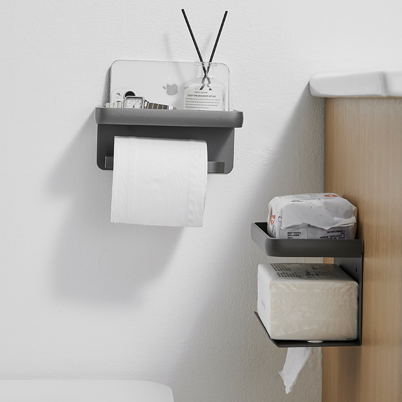 化妆室纸巾盒浴室抽取式卫生纸置物架免打孔太空铝挂壁式厕所手机