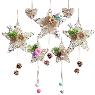 创意藤编五角星爱心清爽田园风幼儿园学校手工diy制作材料吊饰