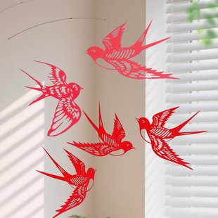 元旦新年非遗剪纸平衡燕子挂饰幼儿园商城店铺创意手工装饰布置