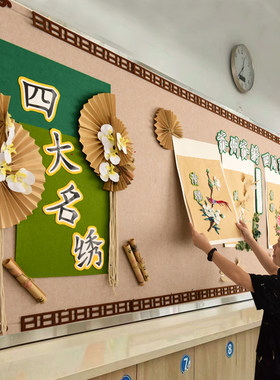 幼儿园创意主题四名绣板报纸组合墙墙贴学校文化装饰版面