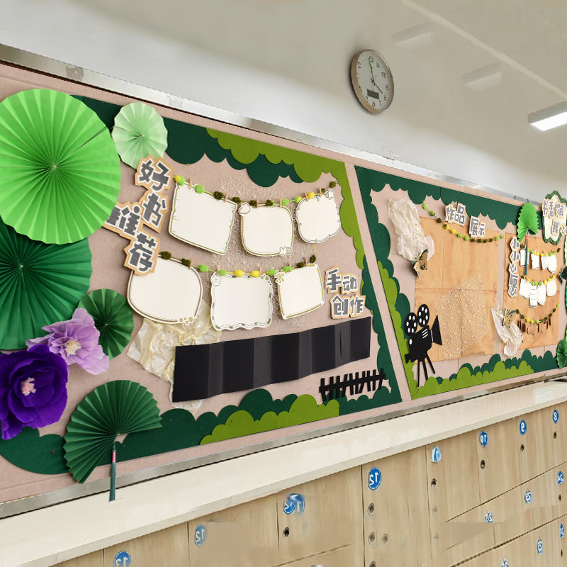 幼儿园小学评比文化装饰墙面组合板报绿森系主题好书推荐墙贴用品