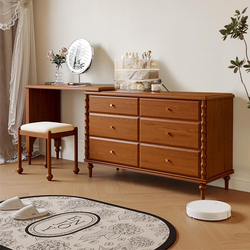 MeiJia木屿中古风梳妆台斗柜一体桌法式复古转角伸缩化妆桌全实木