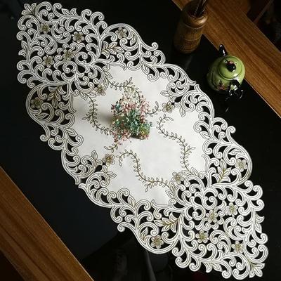 中式欧式布艺绣花桌布茶几椭圆桌旗桌垫镂空盖巾餐桌装饰实木桌旗