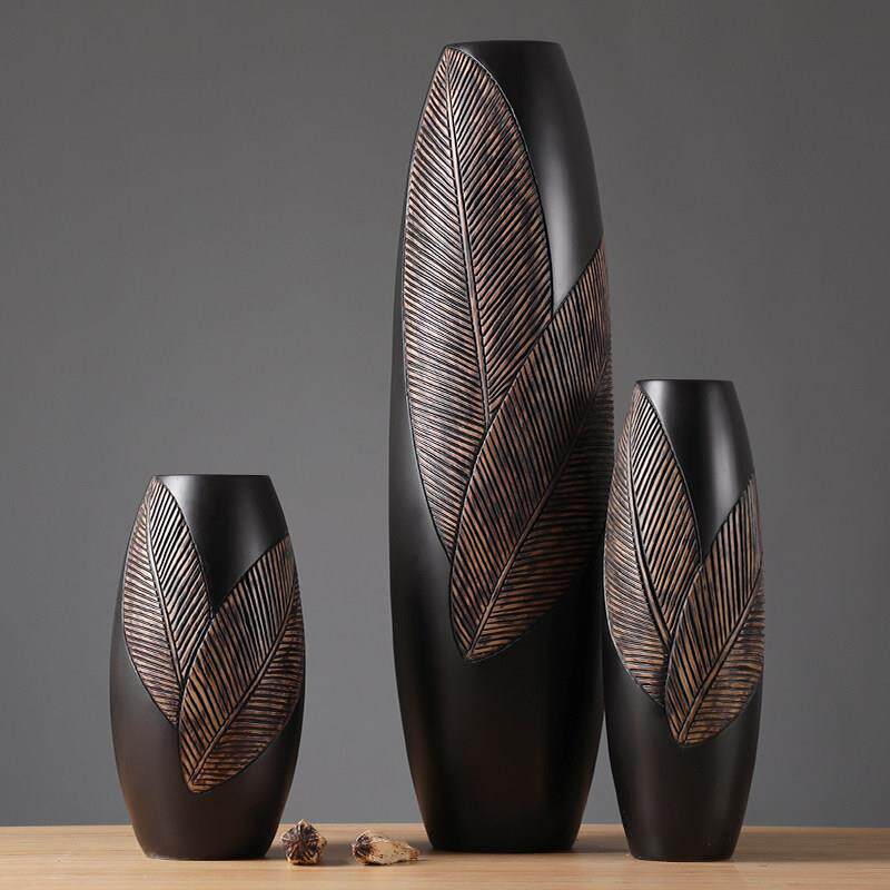 中式覆古黑色落地大花瓶摆件轻奢高档艺术高级感客厅插花电视柜旁