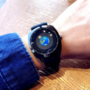 男士 2022年新款 手表创意炫酷科技感蓝色星球大表盘真皮带石英腕表