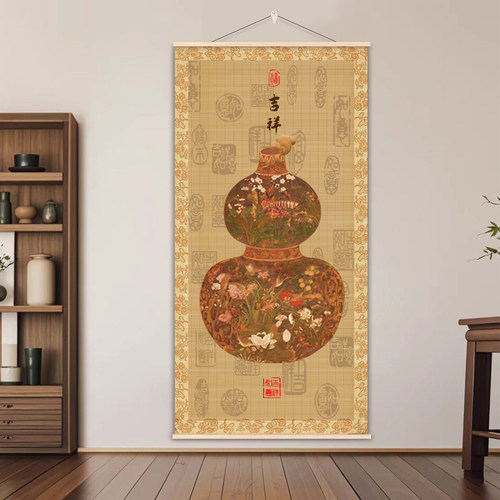 中式复古福禄葫芦竹帘挂画遮挡帘