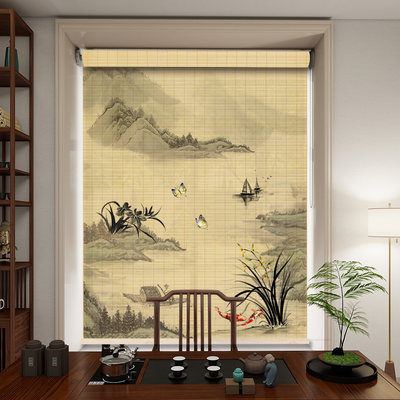 中古风免打孔竹帘卷帘隔断屏风帘