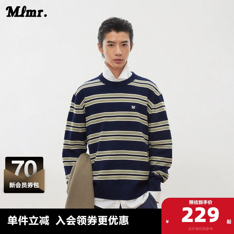 【上衣合集3】MLMR秋冬时尚复古条纹撞色刺绣潮卫衣针织衫男女