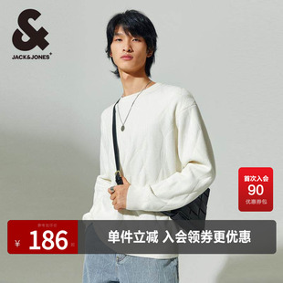 杰克琼斯春季新款时尚百搭简约雪尼尔宽松织花毛衣套头针织衫男装