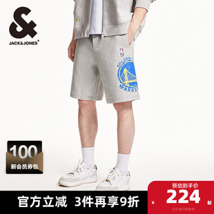 杰克琼斯NBA联名夏季新款勇士人队肌理感胶印宽松休闲短裤子男装