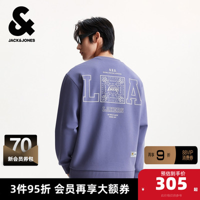 杰克琼斯奥特莱斯NBA联名男装卫衣秋季新款刺绣贴布宽松圆领上衣