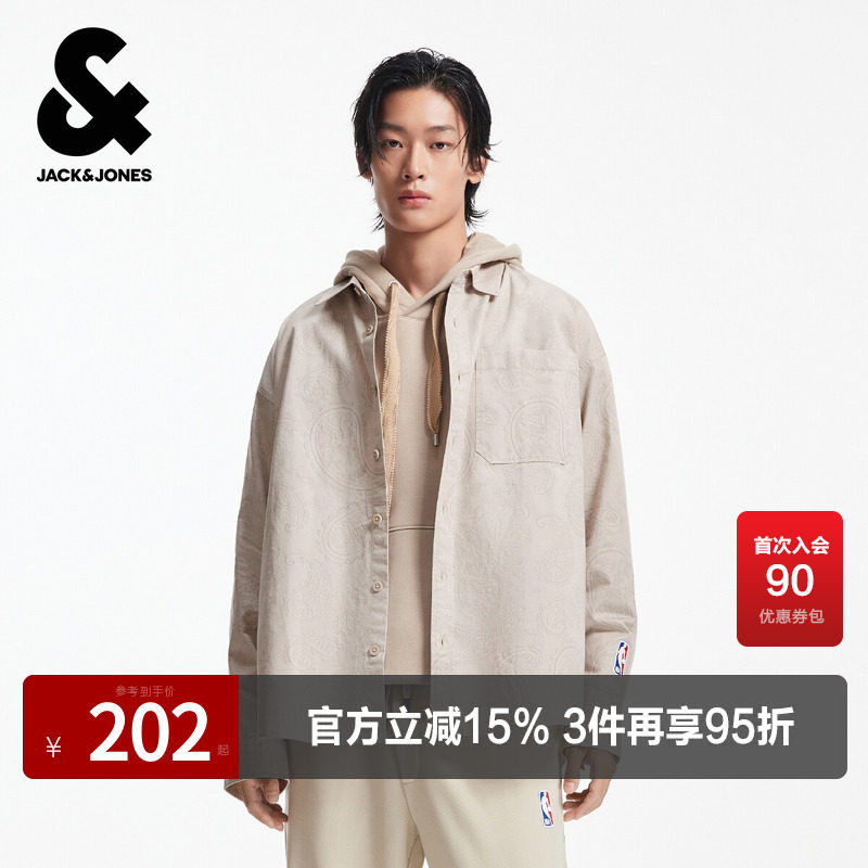 杰克琼斯男生NBA联名春秋季翻领衬衫2025年新款经典百搭上衣