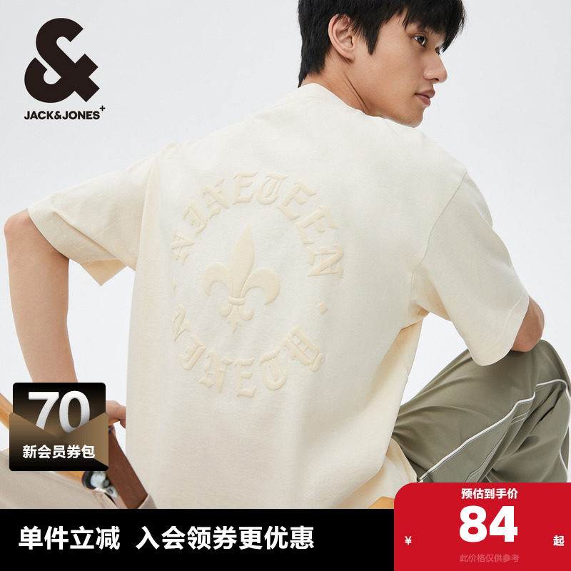 【重磅棉】杰克琼斯男装短袖情侣T恤宽松美式哥特发泡印花打底衫