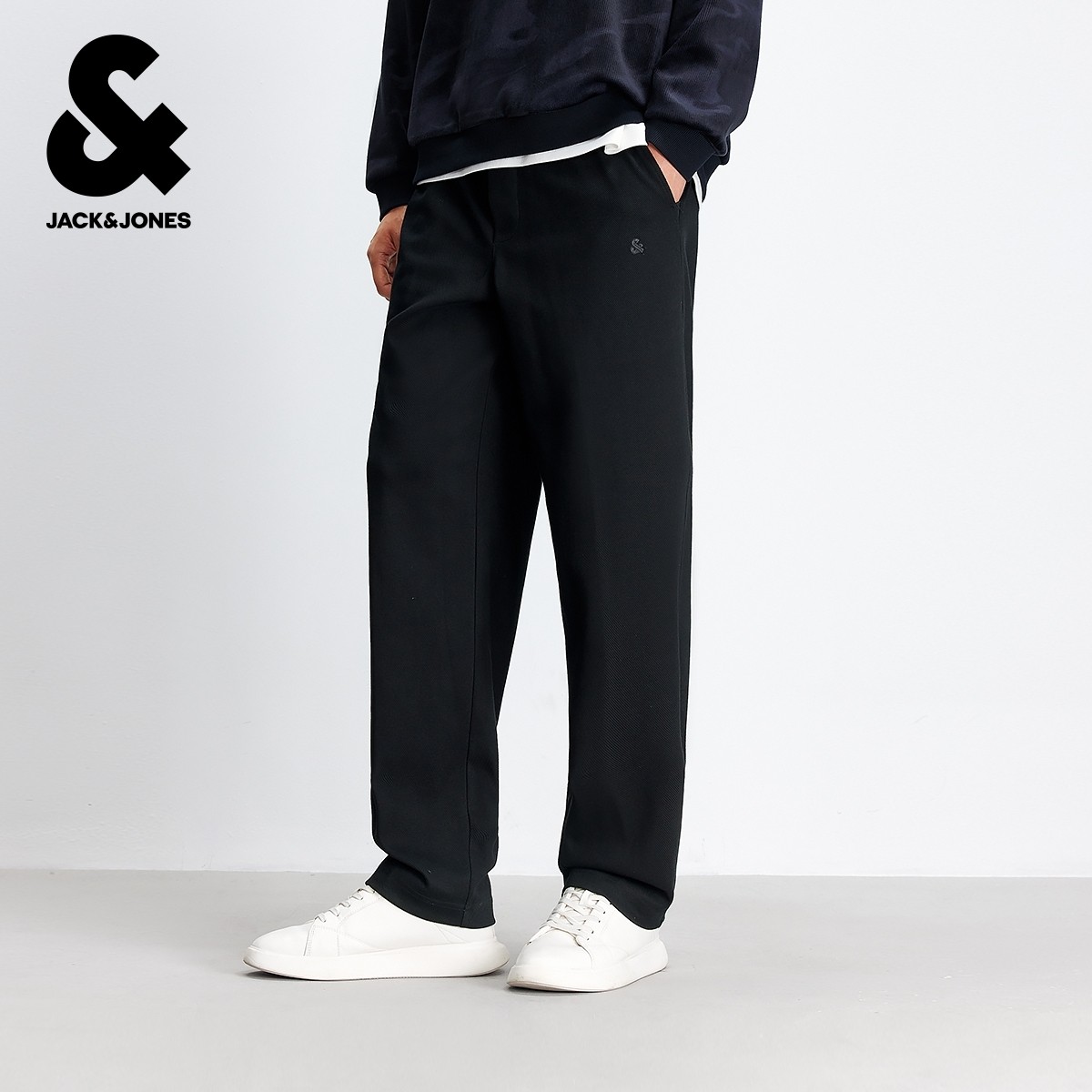 宽松版型 针织仿梭织面料 抽筋弹力抽绳腰头