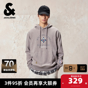 杰克琼斯奥特莱斯男装秋季卫衣NBA联名抽绳连帽做旧长袖上衣